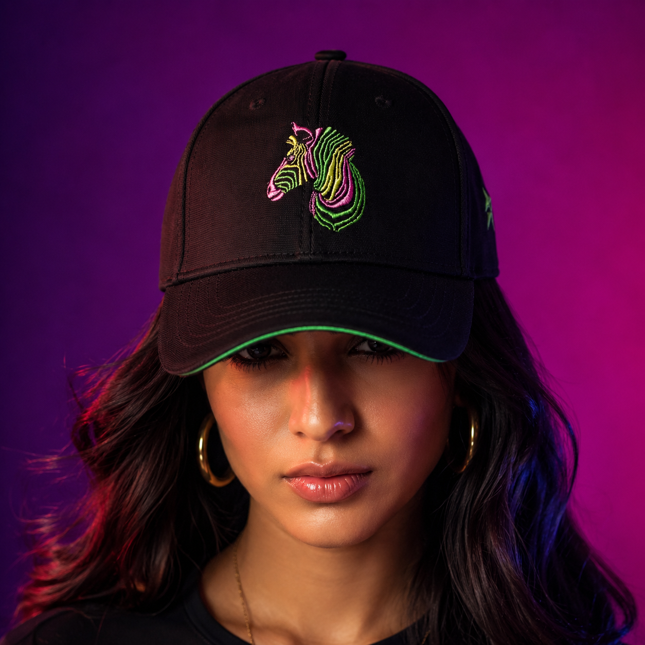 Zebra Embroidered Black Cap