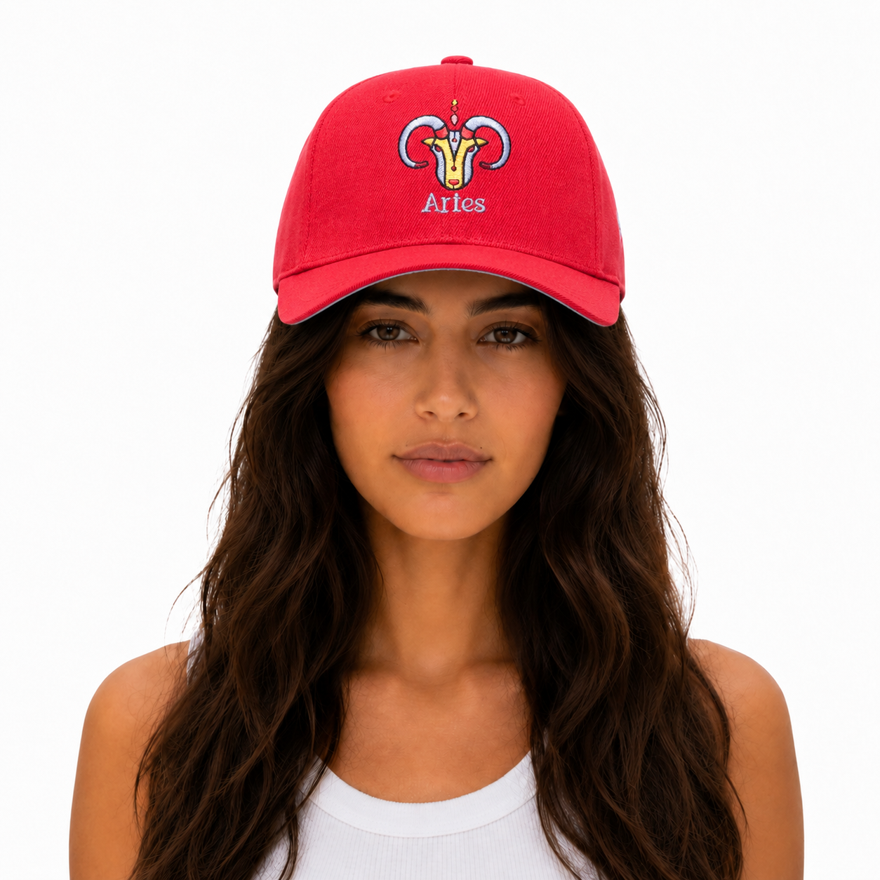 Aries Zodiac Embroidered Red Cap