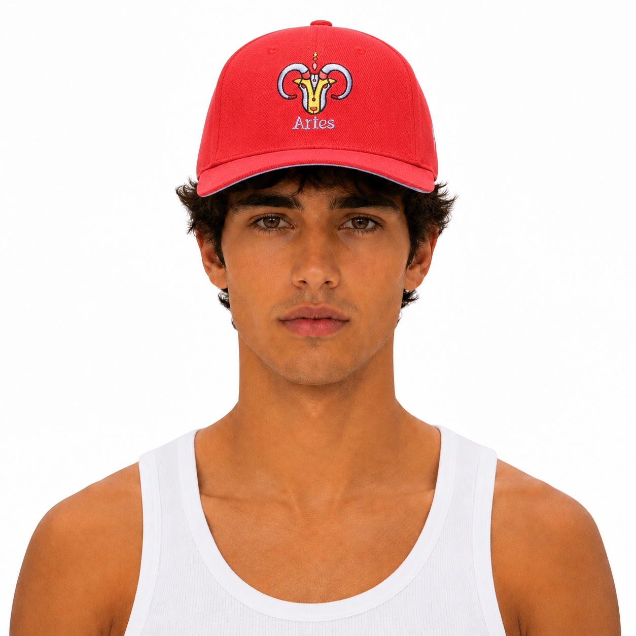 Aries Zodiac Embroidered Red Cap