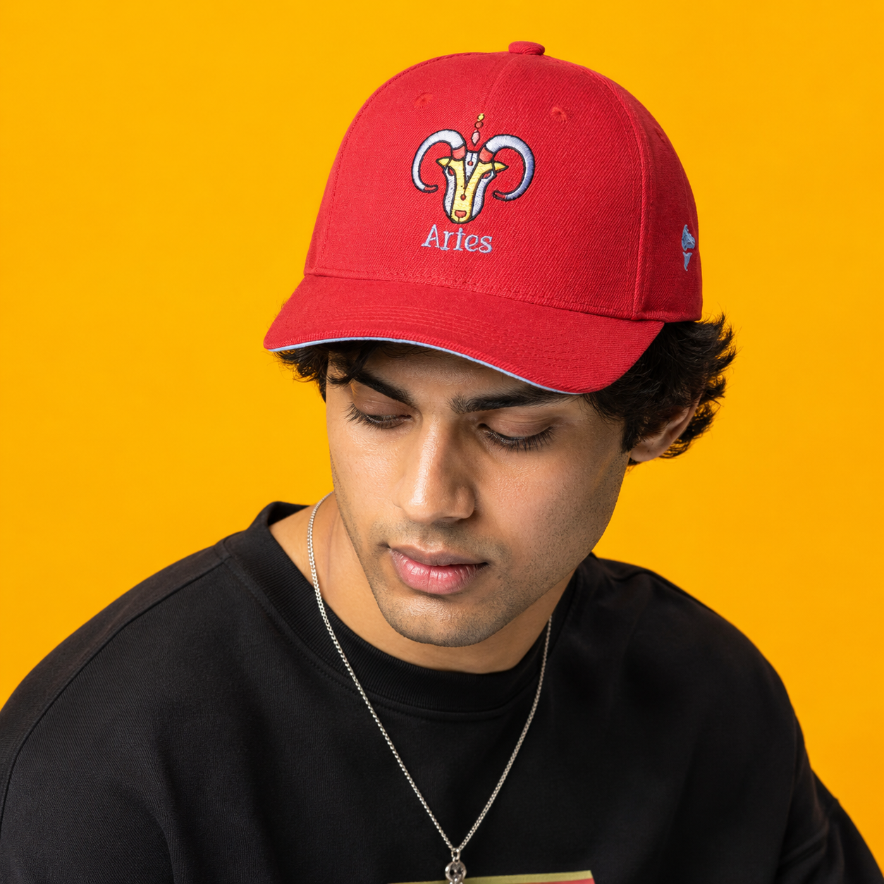 Aries Zodiac Embroidered Red Cap